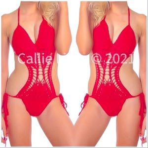 Callie Ruby Red: Crochet String Tied Monokini 2 Pack